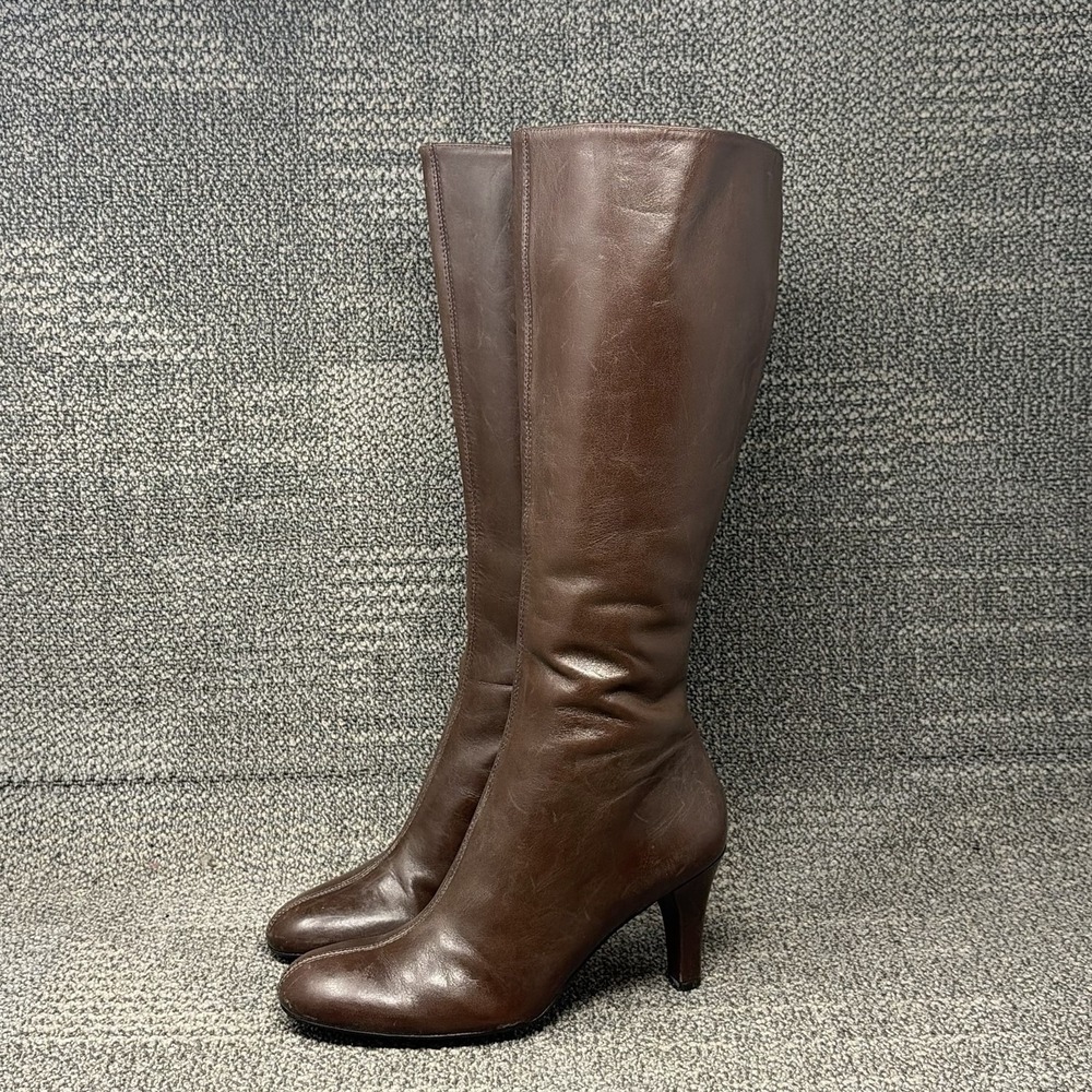 Gianni Bini Women's 8M Brown Leather Knee High Stiletto Heel Boots Y2K